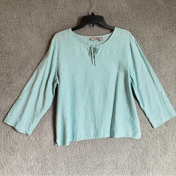 Chico’s Striped Aqua Top - Picture 1 of 7
